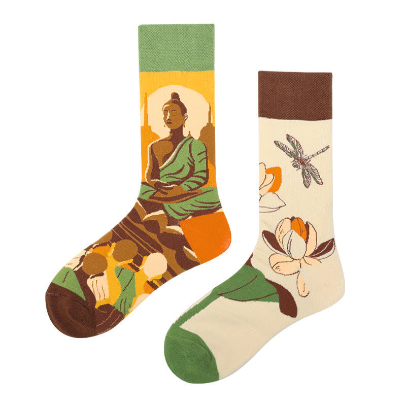 "Be Here Now" Casual Buddha Lotus Dragonfly Women's Socks Includes Gift Message Card