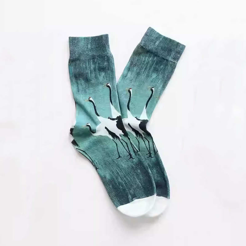 "Inner Calm" Casual White Crane Micro Crew Women's Socks Includes Gift Message Card