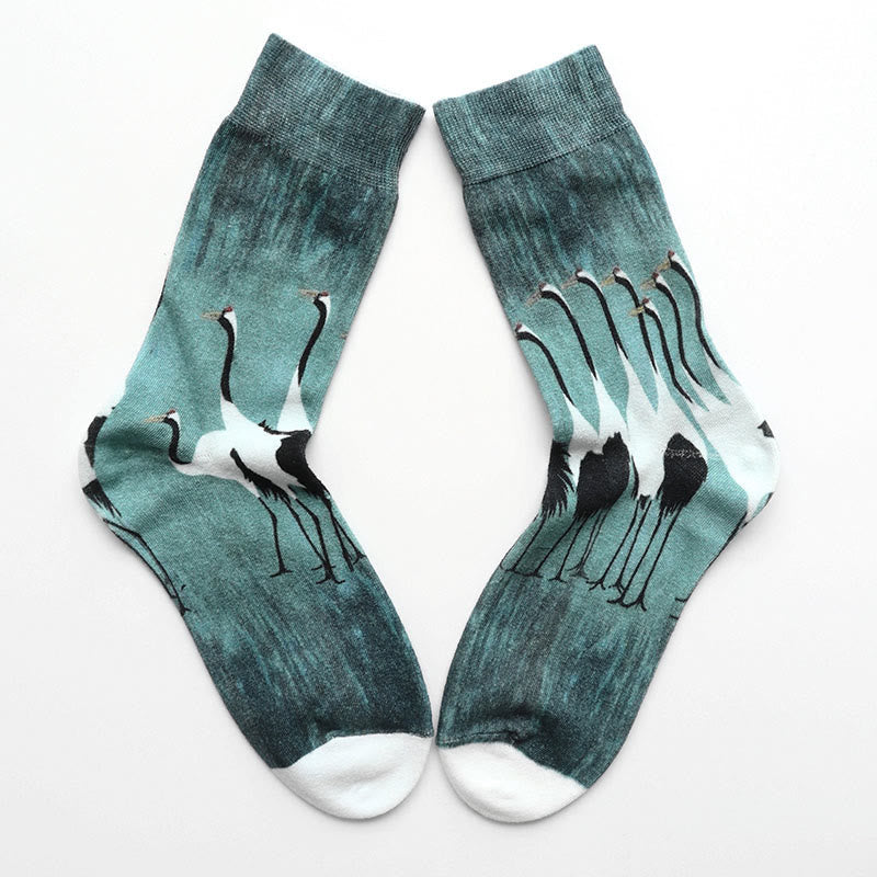 "Inner Calm" Casual White Crane Micro Crew Women's Socks Includes Gift Message Card