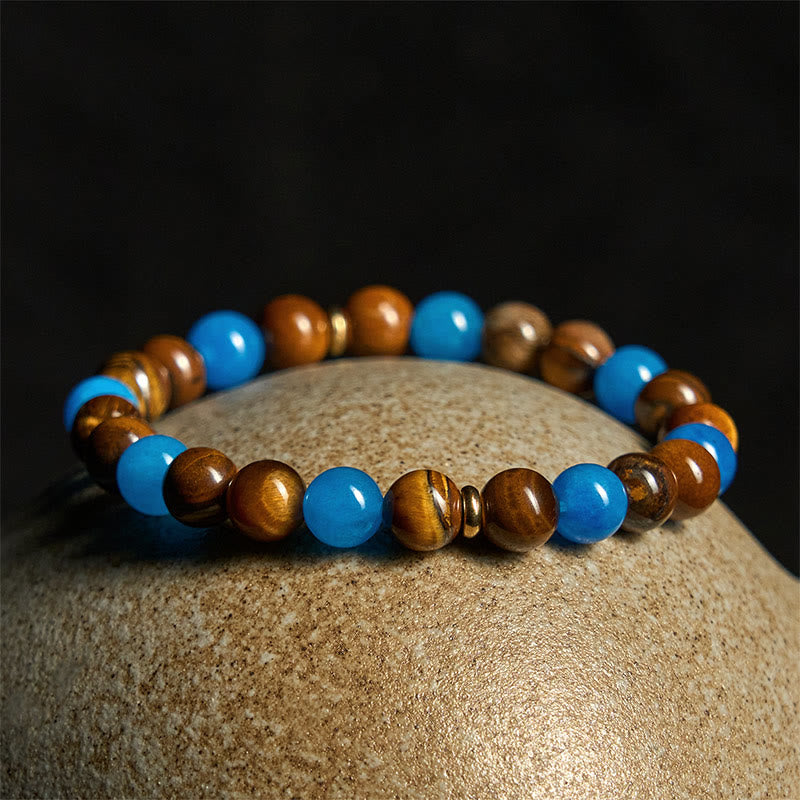 Apatite and Tiger Eye Beaded Spacer Bracelet for Motivation