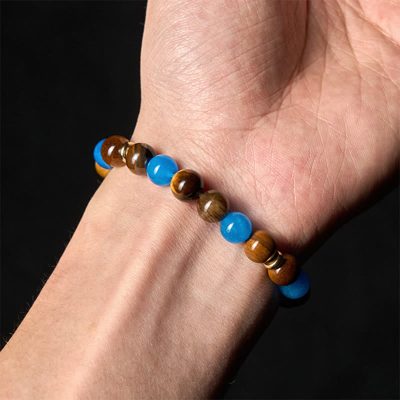 Apatite and Tiger Eye Beaded Spacer Bracelet for Motivation