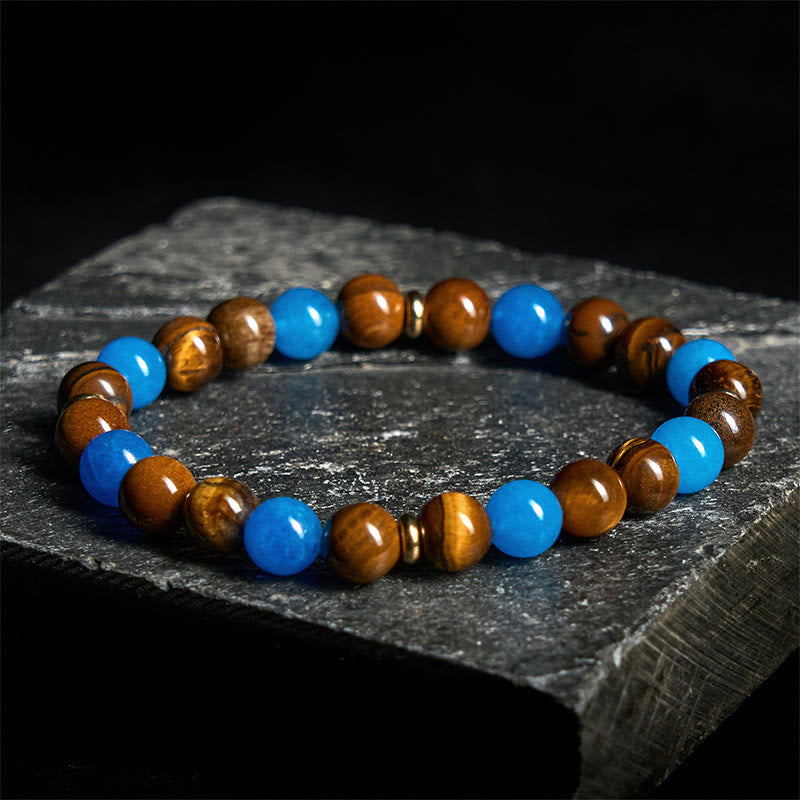 Apatite and Tiger Eye Beaded Spacer Bracelet for Motivation