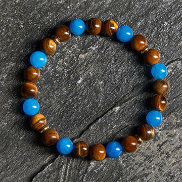 Apatite and Tiger Eye Beaded Spacer Bracelet for Motivation