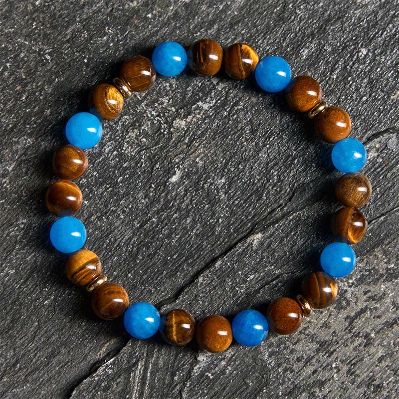 Apatite and Tiger Eye Beaded Spacer Bracelet for Motivation