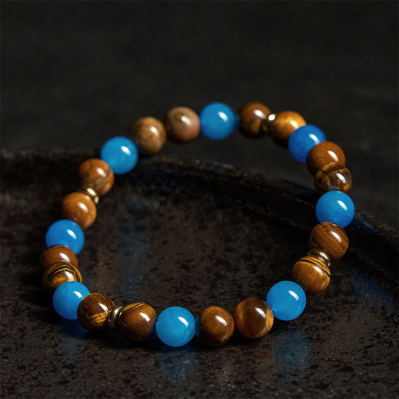 Apatite and Tiger Eye Beaded Spacer Bracelet for Motivation