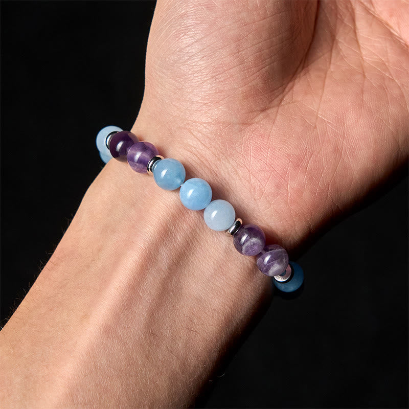 Amethyst Aquamarine Spacer Beads Peace Bracelet