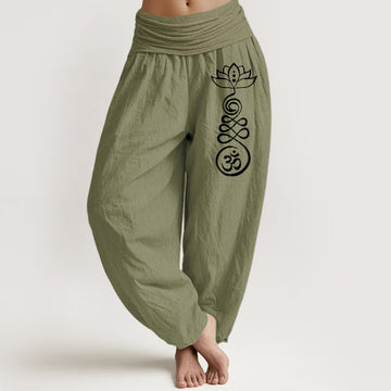 Breathable Cotton Lotus Print Meditation Harem Pants