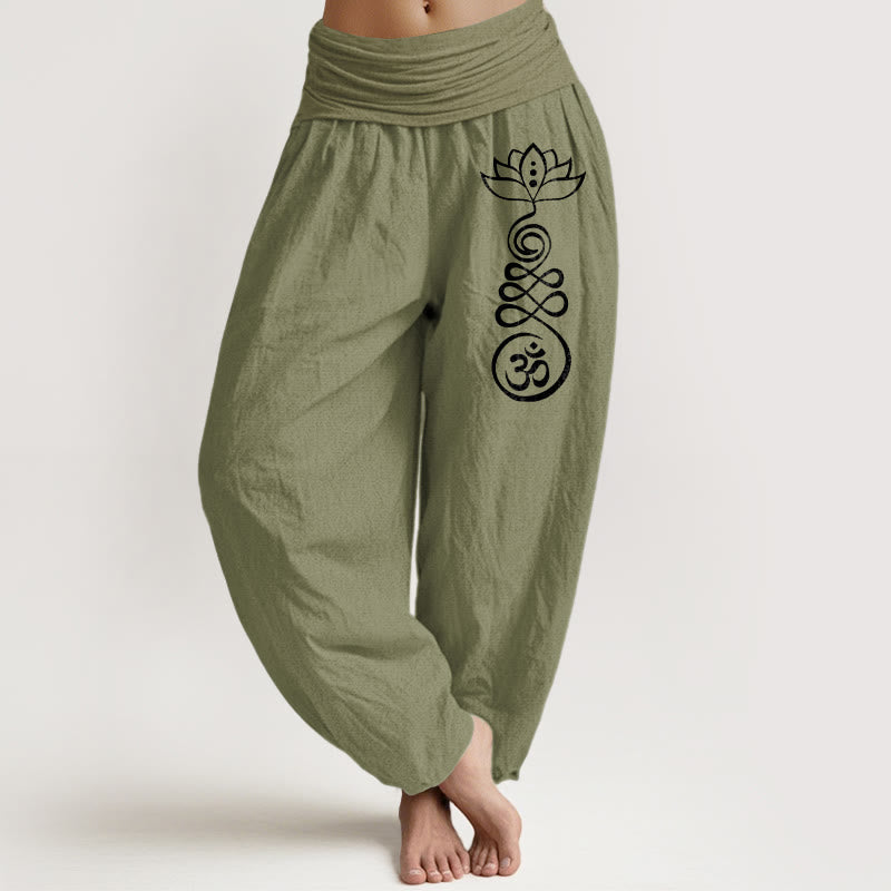 Breathable Cotton Lotus Print Meditation Harem Pants