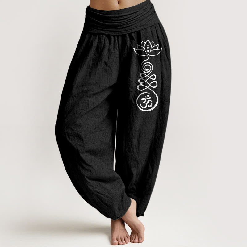 Breathable Cotton Lotus Print Meditation Harem Pants