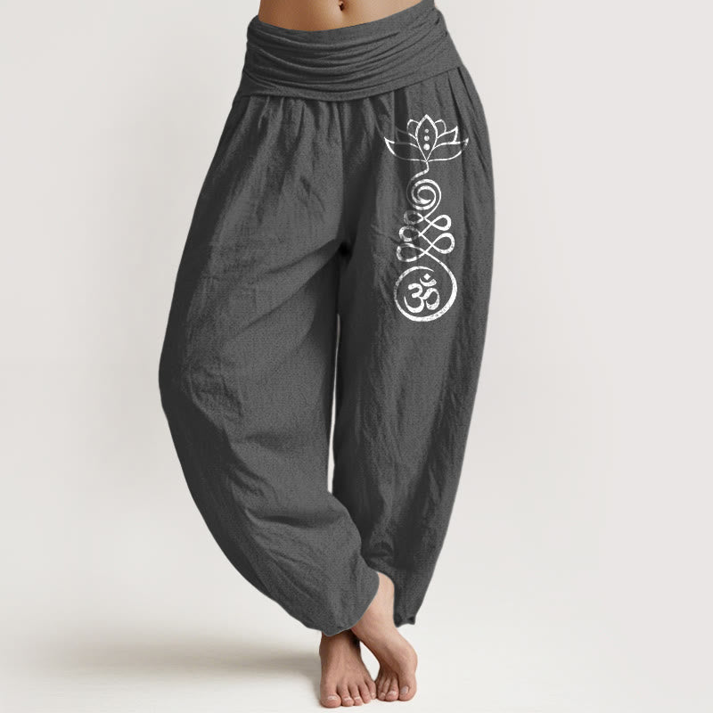 Breathable Cotton Lotus Print Meditation Harem Pants
