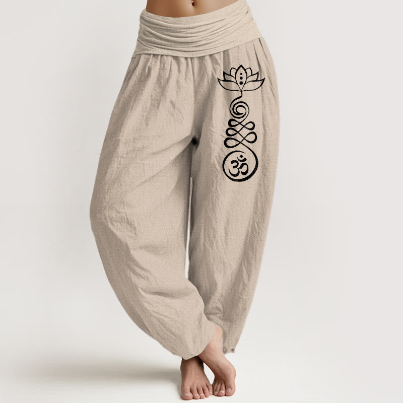 Breathable Cotton Lotus Print Meditation Harem Pants