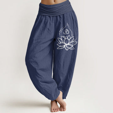 Breathable Cotton Lotus Om Print Mindful Movement Harem Pants