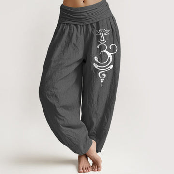 Tactile Cotton Lotus Unalome Printed Meditation Harem Pants