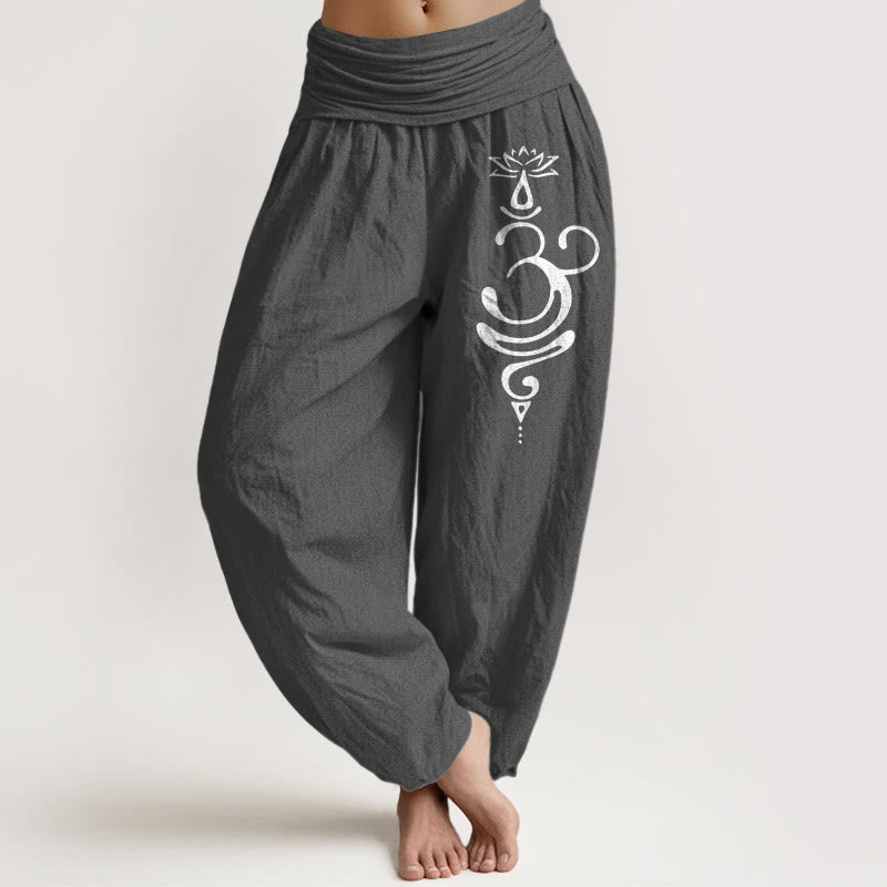 Tactile Cotton Lotus Unalome Printed Meditation Harem Pants