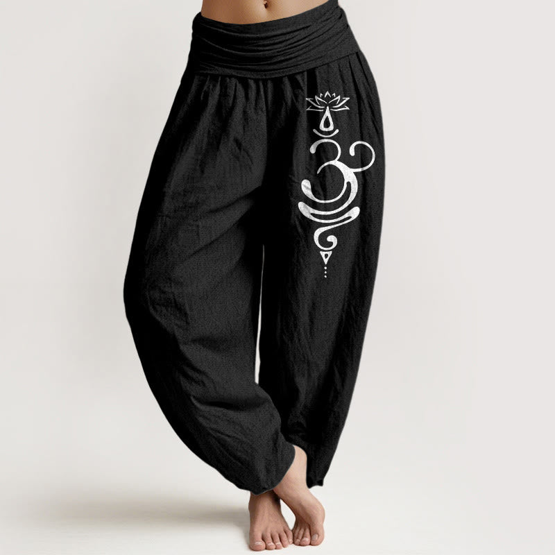 Tactile Cotton Lotus Unalome Printed Meditation Harem Pants