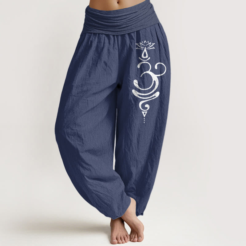 Tactile Cotton Lotus Unalome Printed Meditation Harem Pants