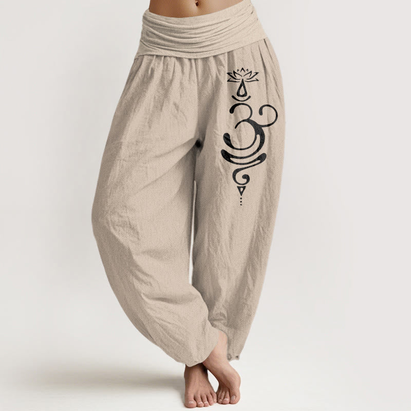Tactile Cotton Lotus Unalome Printed Meditation Harem Pants
