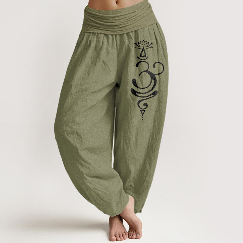 Tactile Cotton Lotus Unalome Printed Meditation Harem Pants