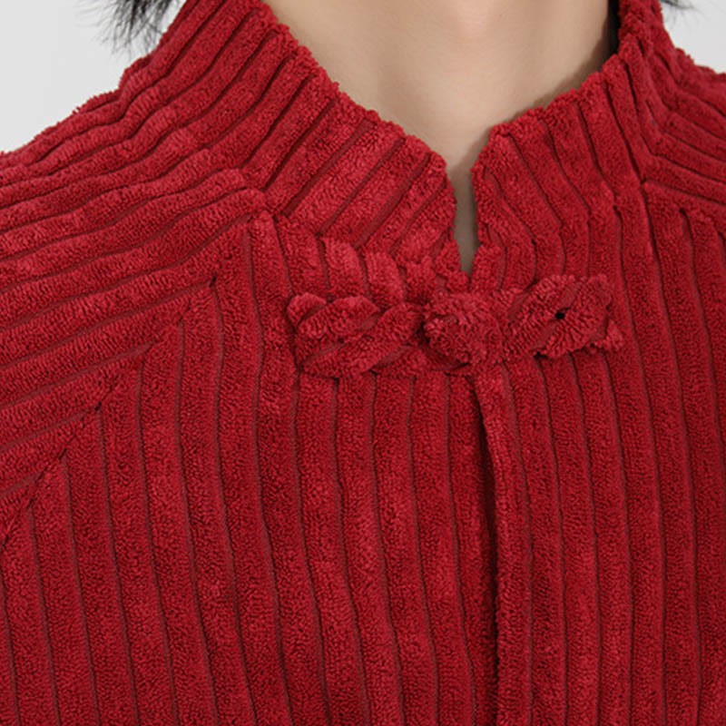 Tactile Cotton Corduroy Stand Collar Jacket with Frog Button Closures