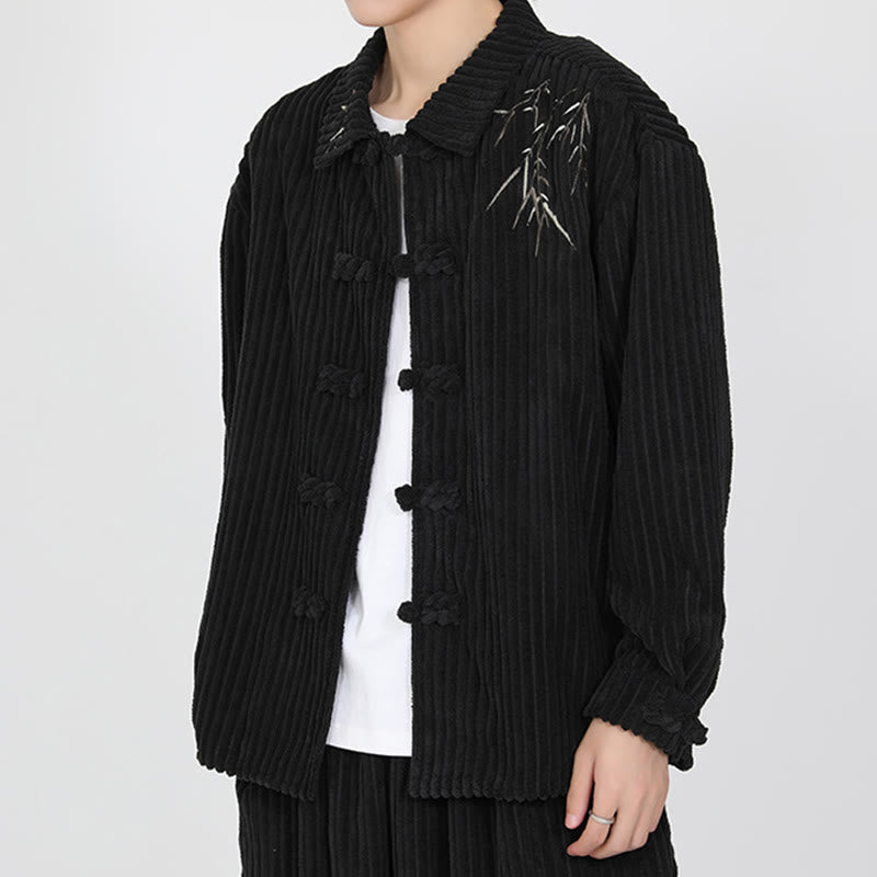 Tactile Corduroy Bamboo Embroidered Men's Meditation Jacket