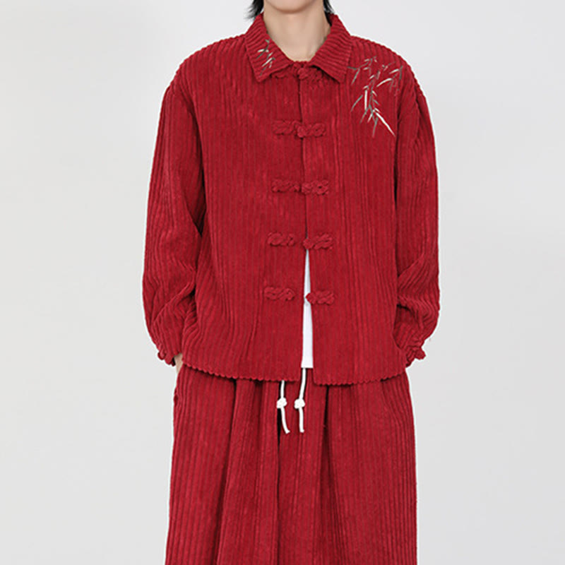 Tactile Corduroy Bamboo Embroidered Men's Meditation Jacket