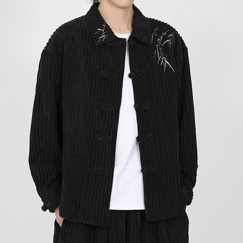Tactile Corduroy Bamboo Embroidered Men's Meditation Jacket