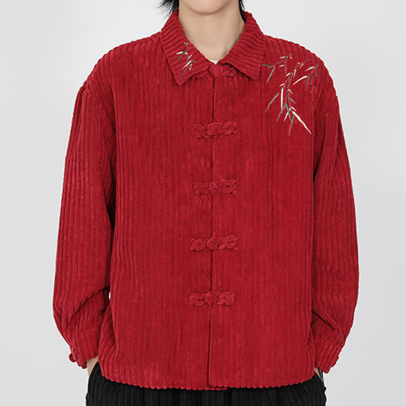 Tactile Corduroy Bamboo Embroidered Men's Meditation Jacket