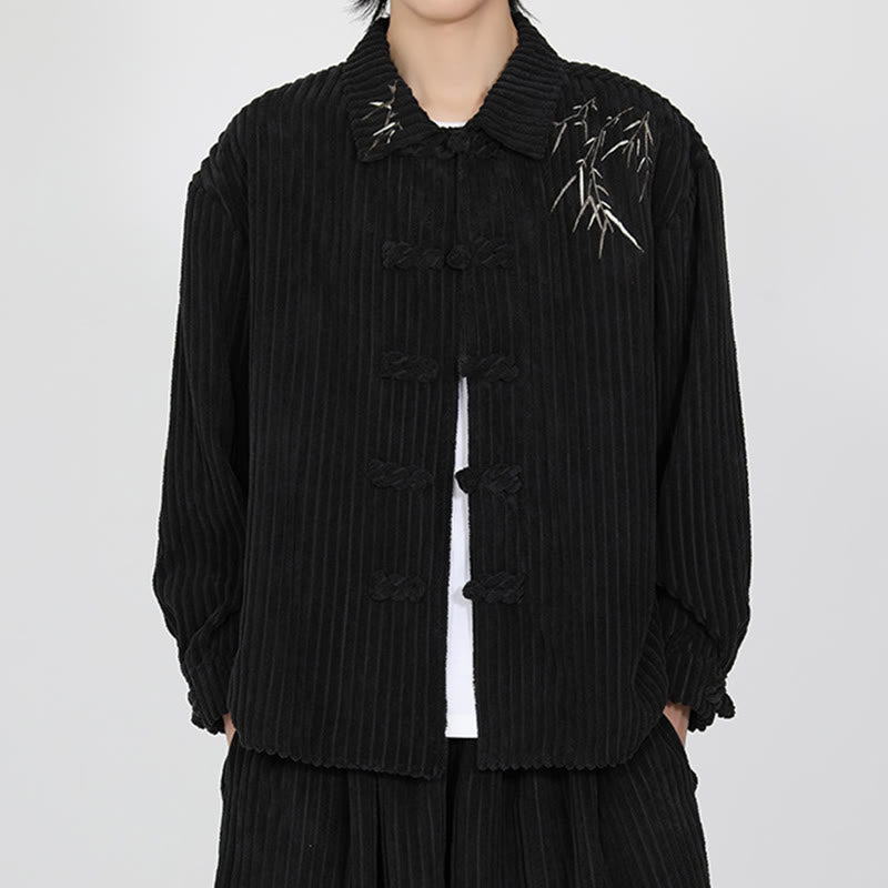 Tactile Corduroy Bamboo Embroidered Men's Meditation Jacket