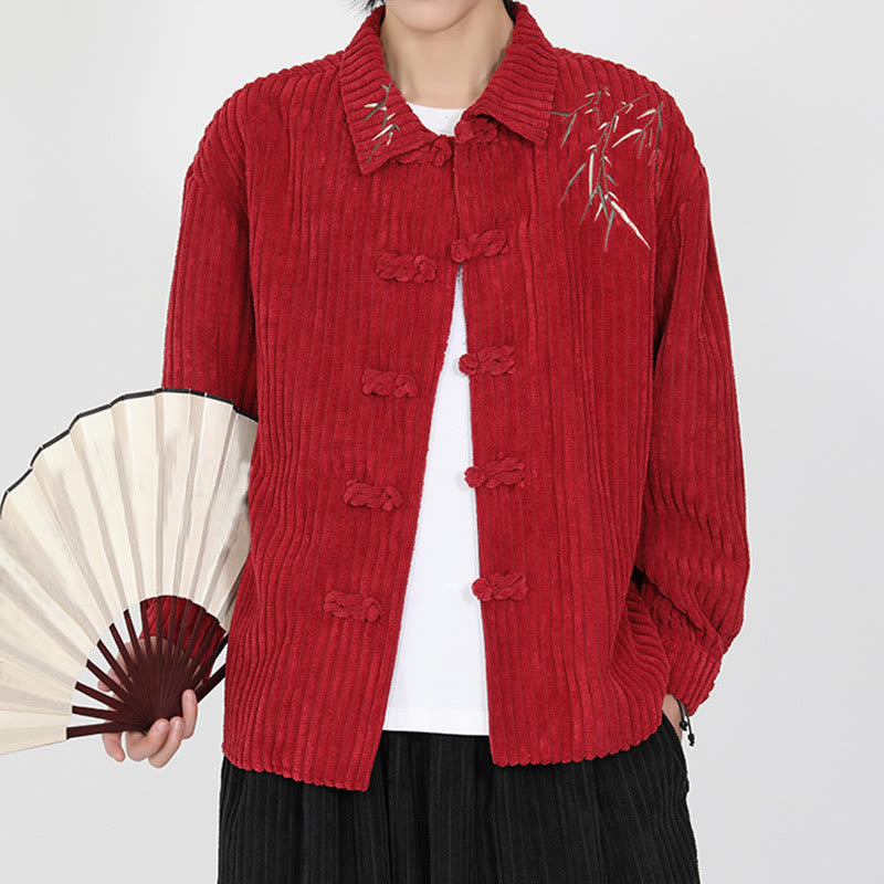 Tactile Corduroy Bamboo Embroidered Men's Meditation Jacket