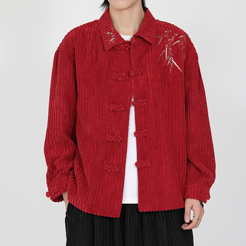 Tactile Corduroy Bamboo Embroidered Men's Meditation Jacket