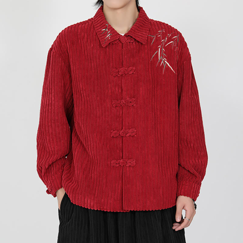 Tactile Corduroy Bamboo Embroidered Men's Meditation Jacket