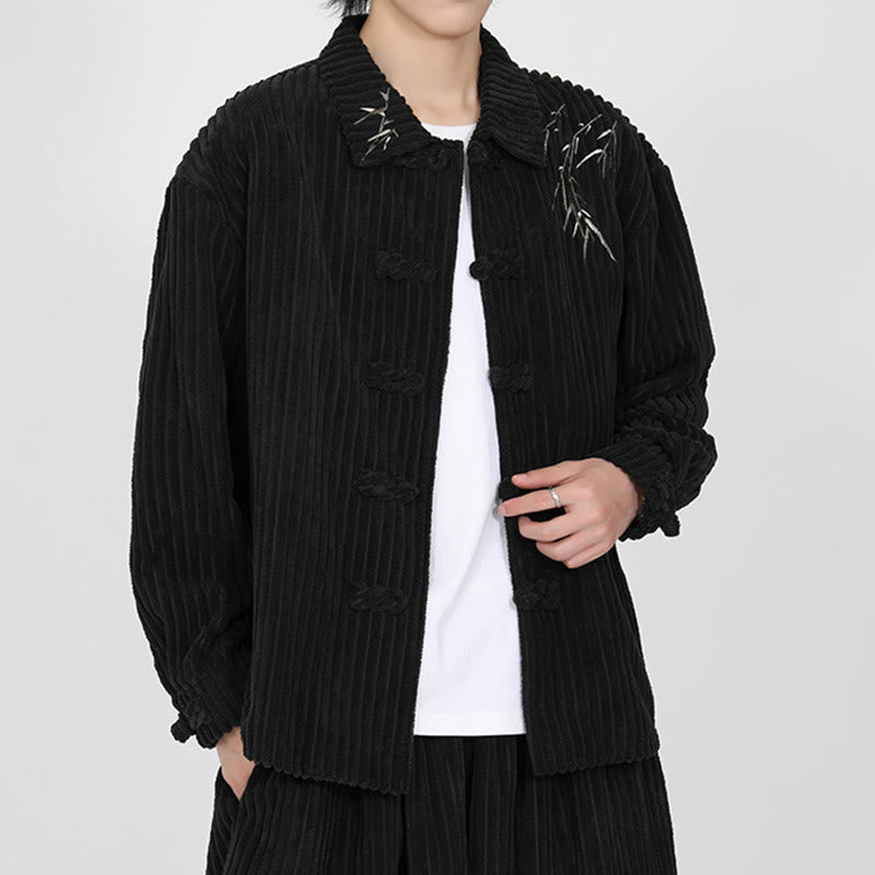 Tactile Corduroy Bamboo Embroidered Men's Meditation Jacket