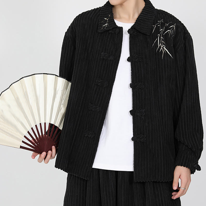 Tactile Corduroy Bamboo Embroidered Men's Meditation Jacket