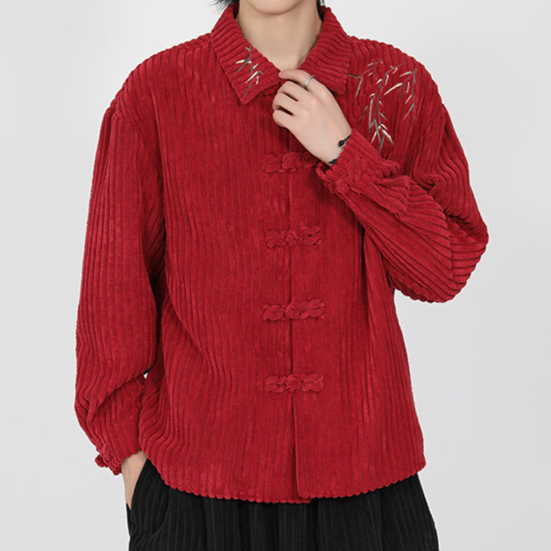 Tactile Corduroy Bamboo Embroidered Men's Meditation Jacket