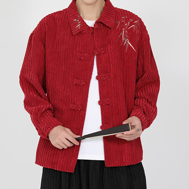 Tactile Corduroy Bamboo Embroidered Men's Meditation Jacket