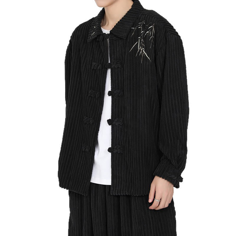 Tactile Corduroy Bamboo Embroidered Men's Meditation Jacket