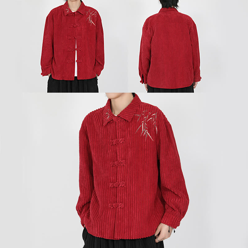Tactile Corduroy Bamboo Embroidered Men's Meditation Jacket