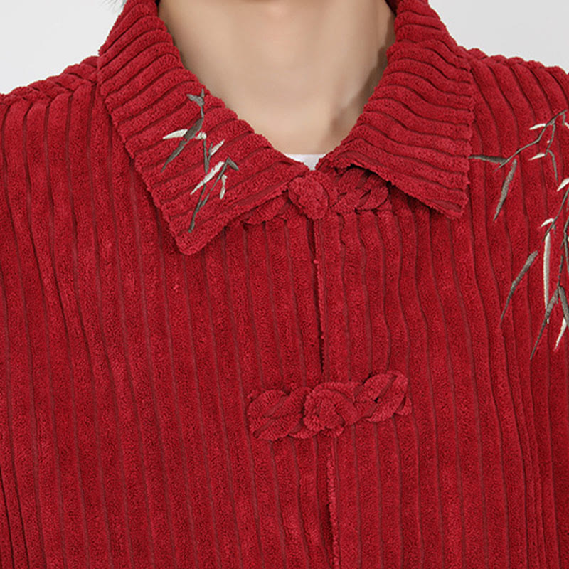 Tactile Corduroy Bamboo Embroidered Men's Meditation Jacket