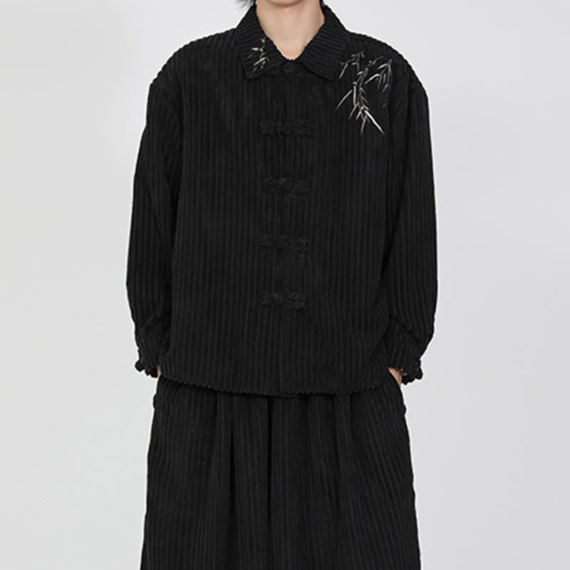 Tactile Corduroy Bamboo Embroidered Men's Meditation Jacket