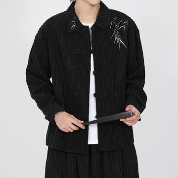 Tactile Corduroy Bamboo Embroidered Men's Meditation Jacket