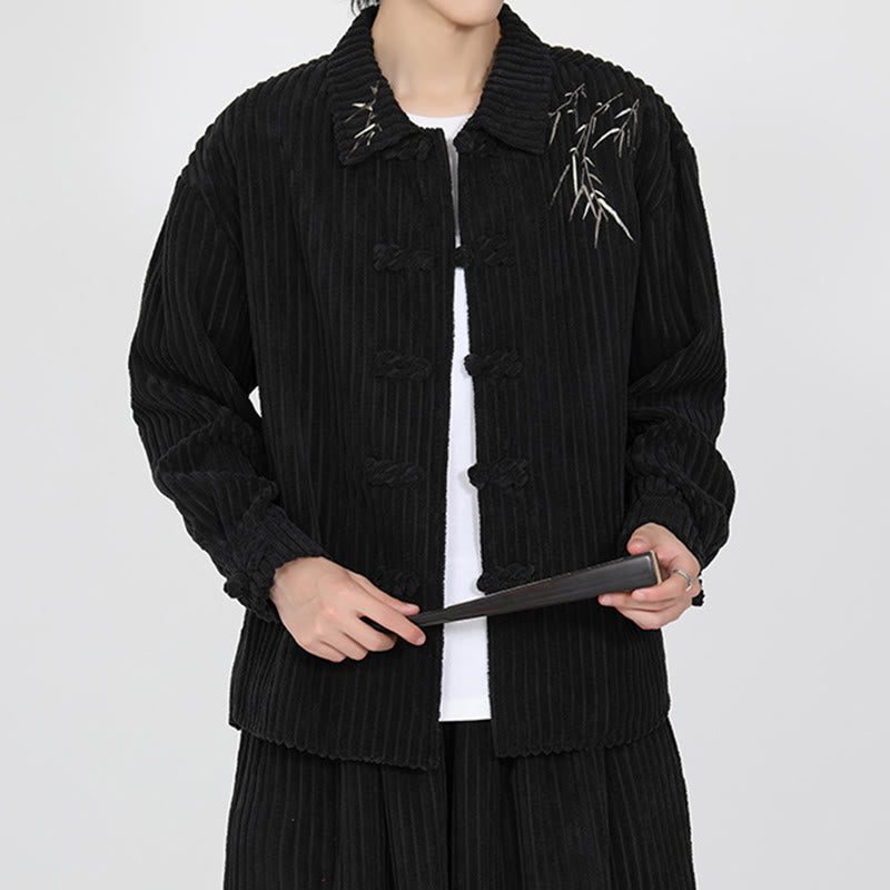 Tactile Corduroy Bamboo Embroidered Men's Meditation Jacket