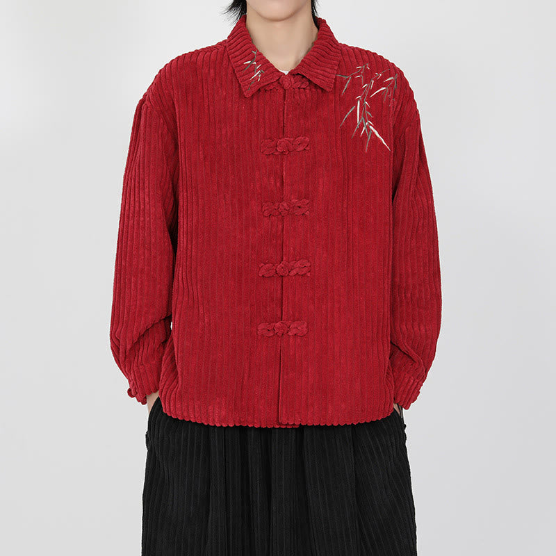 Tactile Corduroy Bamboo Embroidered Men's Meditation Jacket