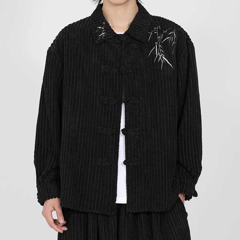 Tactile Corduroy Bamboo Embroidered Men's Meditation Jacket