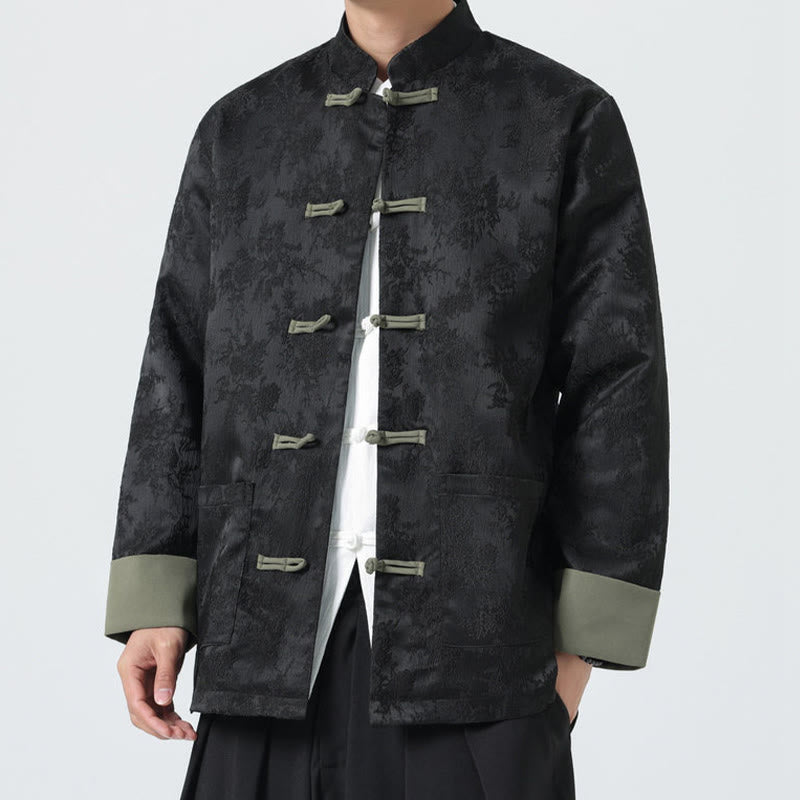 Cotton Jacquard Stand-Collar Mindful Meditation Men's Jacket