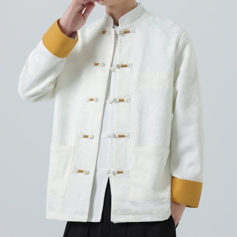 Cotton Jacquard Stand-Collar Mindful Meditation Men's Jacket