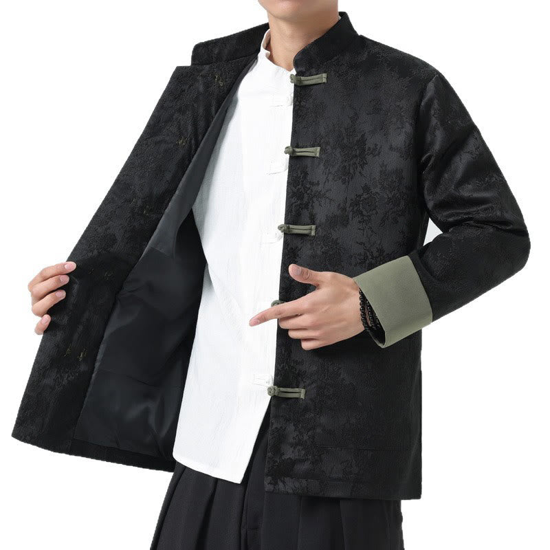 Cotton Jacquard Stand-Collar Mindful Meditation Men's Jacket