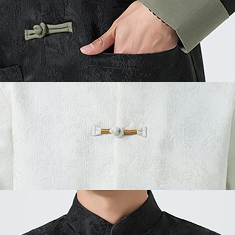 Cotton Jacquard Stand-Collar Mindful Meditation Men's Jacket