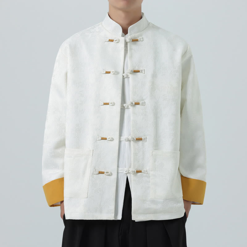 Cotton Jacquard Stand-Collar Mindful Meditation Men's Jacket