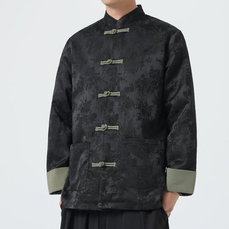 Cotton Jacquard Stand-Collar Mindful Meditation Men's Jacket