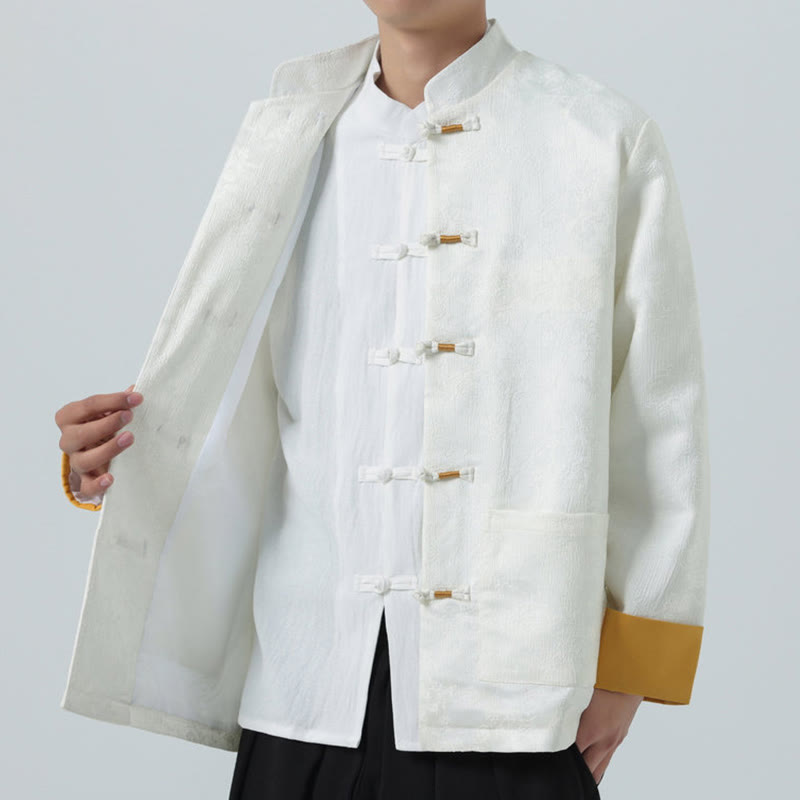 Cotton Jacquard Stand-Collar Mindful Meditation Men's Jacket